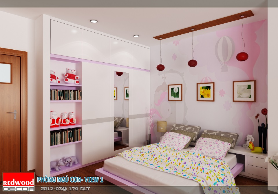 Nội thất căn hộ số 05 - chung cư GP Building - Phòng ngủ con, màu sắc tươi sáng thích hợp lứa tuổi